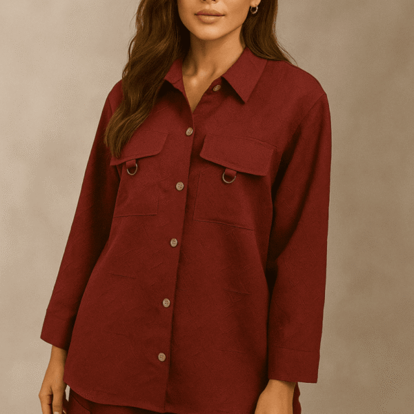 Women's Chine Bubble Embossed Jersey Co-ord Set | Maroon Two-Piece Suit