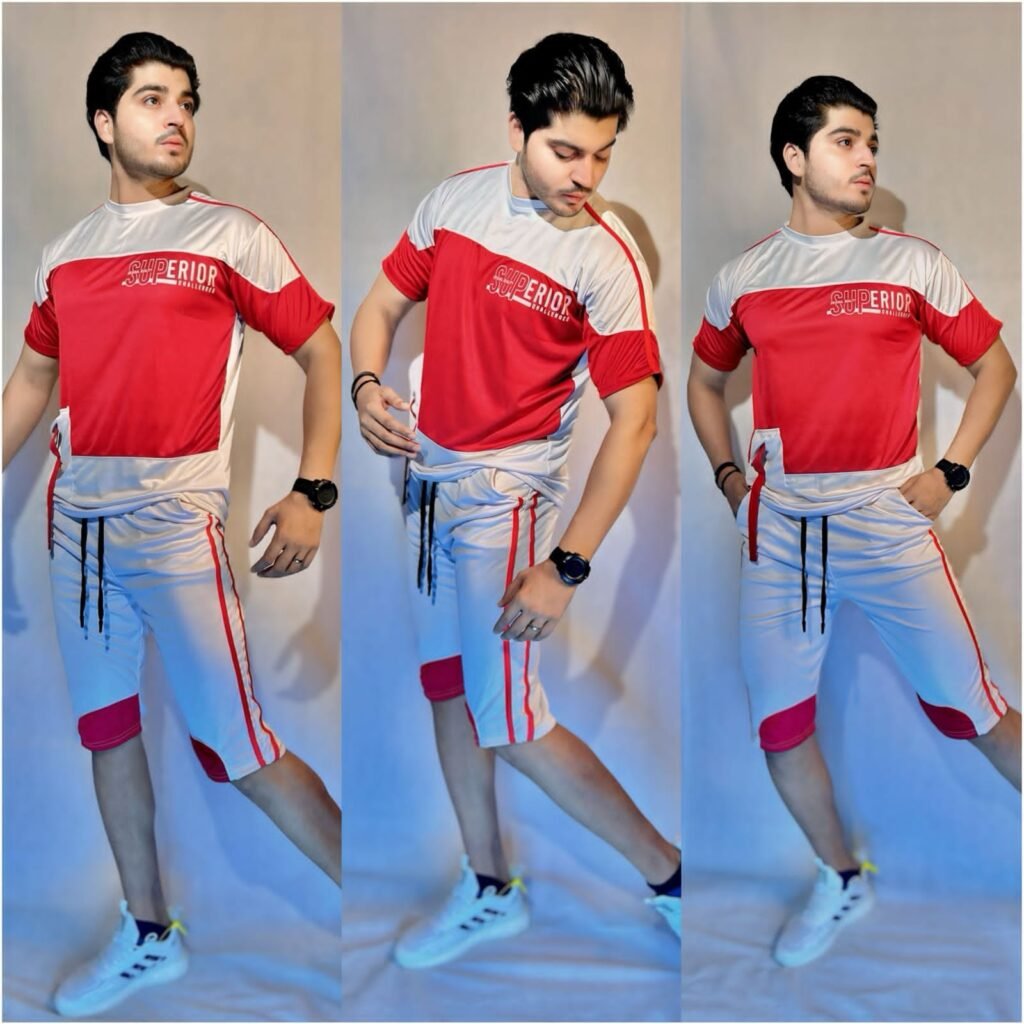 Men's Red & White Co-ord Set – T-shirt & Shorts with 'Superior' Logo