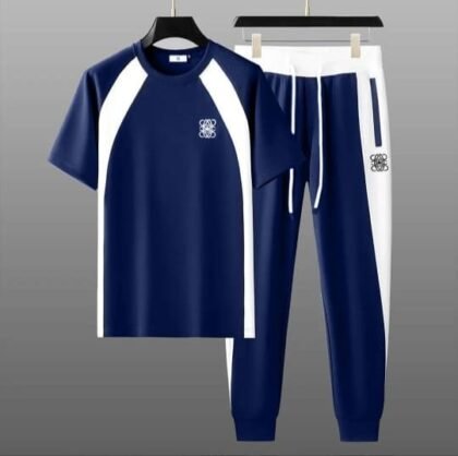 Stylish Men's Sportswear: Navy Blue T-Shirt & Jogger Set | Perfect for the Gym & Casual Wear