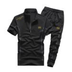 Men's Balenciaga-Inspired Black & Gold Tracksuit |02 Pc Half-Zip Short Sleeve Top & Joggers Set – PixelCartHub - Image 2