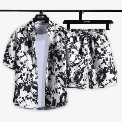Men's Abstract Print Casual Shirt & Shorts Set