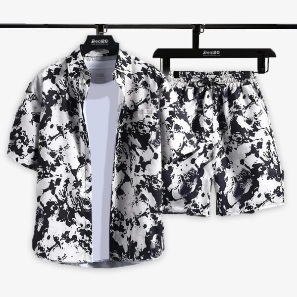 Men's Abstract Print Casual Shirt & Shorts Set