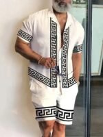 Men's Greek Key Print Co-ord Set – White & Black Outfit