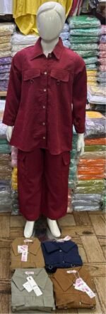 Women's Chine Bubble Embossed Jersey Co-ord Set | Maroon Two-Piece Suit - Image 2