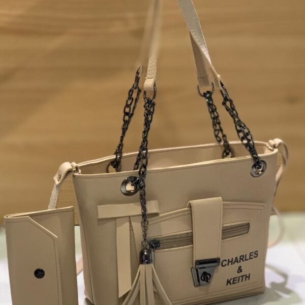 Charles & Keith 2 Pcs Bag, long belt, half chain, front lock, center zipper