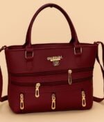 7 Zipper Hand Bag with Long Belt, front 5 zips, two center pockets, stylish design