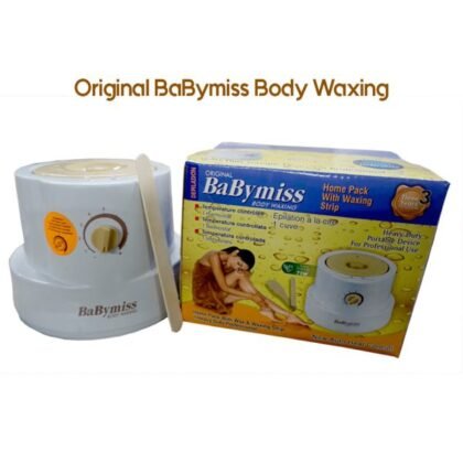 Main Product Image: “Babymiss Pro Wax Heater for Hard and Soft Wax” Usage Image: “Professional Babymiss Wax Heater in use at home” Accessories Image: “Babymiss Wax Heater setup with wax sticks”
