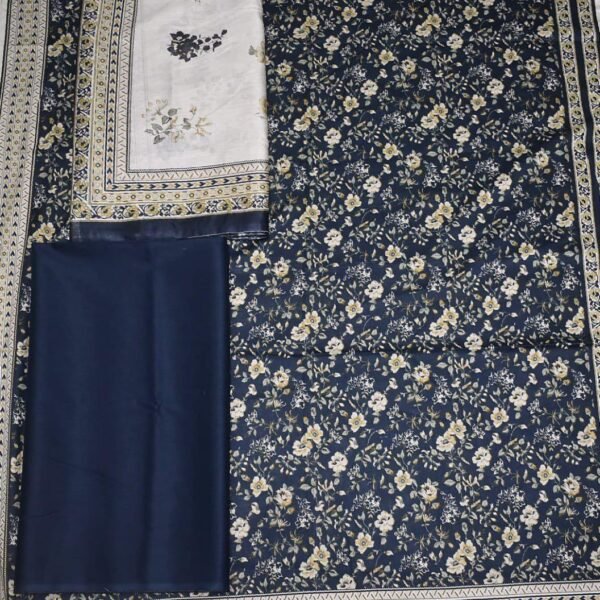 Bin Saeed Unstitched 3-Pc Lawn Suit | Navy Blue Digital Printed Design with Floral Dupatta