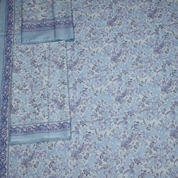 Bin Saeed Digital Printed 3-Pc Lawn Suit | Light Blue Paisley Design