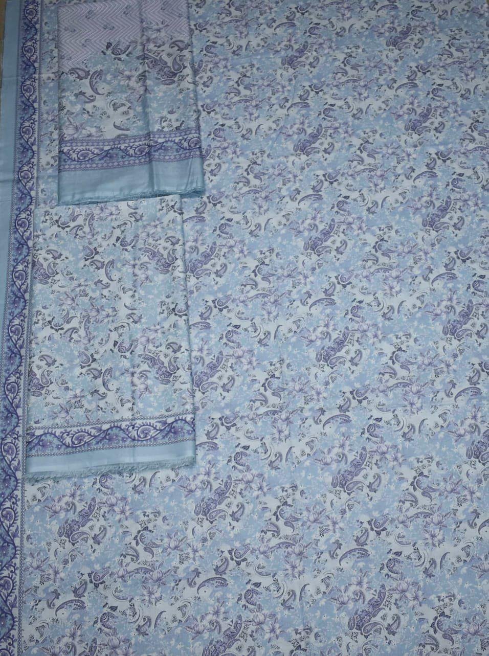 img141 Bin Saeed Digital Printed 3-Pc Lawn Suit | Light Blue Paisley Design - Image 1