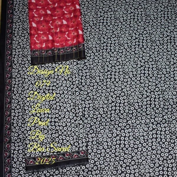 Bin Saeed Unstitched 3-Pc Lawn Suit | Black Digital Printed Design with Red Floral Dupatta