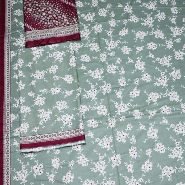 Bin Saeed Lawn 3-Piece Suit | Floral Printed Lawn Fabric with Maroon Dupatta