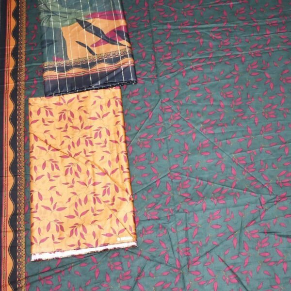 Bin Saeed Lawn 3-Piece Suit | Printed Lawn Fabric with Orange and Maroon Leaves