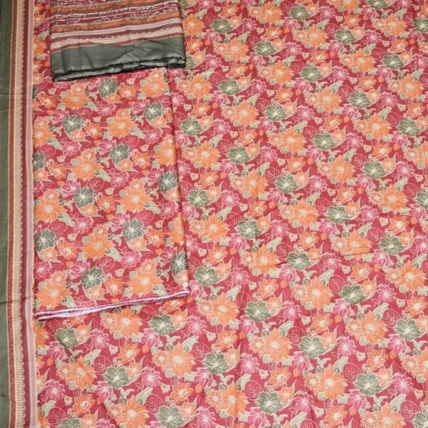 Bin Saeed Lawn 3-Piece Suit | Red and Pink Floral Printed Lawn Fabric with Stripe Dupatta