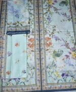 Bin Saeed Lawn 3-Piece Suit | Light Blue Floral Printed Lawn Fabric with Botanical Border