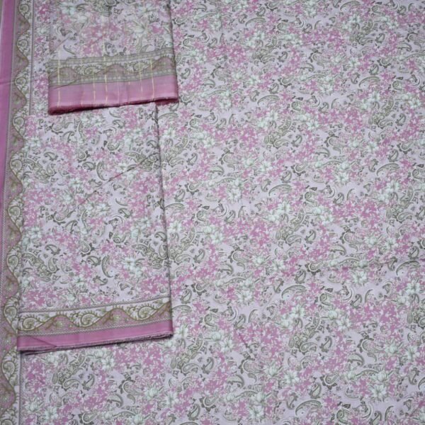 Bin Saeed Lawn 3-Piece Suit | Light Pink Printed Lawn Fabric with Grey and Gold Paisley