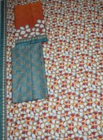 Bin Saeed Lawn 3-Piece Suit | Orange Printed Lawn Fabric with Geometric and Floral Motifs