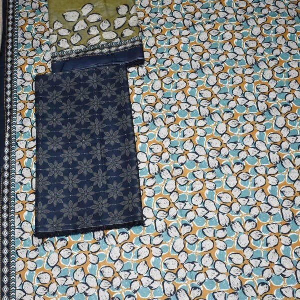 Bin Saeed Lawn 3-Piece Suit | White Printed Lawn Fabric with Green and Brown Leaves