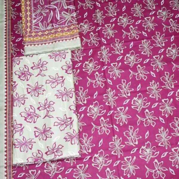 Bin Saeed Lawn 3-Piece Suit | Black and White Leaves Print with Stripe Dupatta