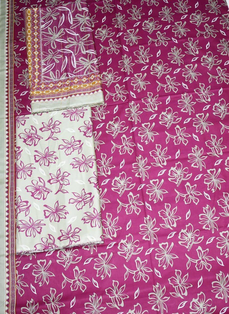 img165 Bin Saeed Lawn 3-Piece Suit | Black and White Leaves Print with Stripe Dupatta - Image 1