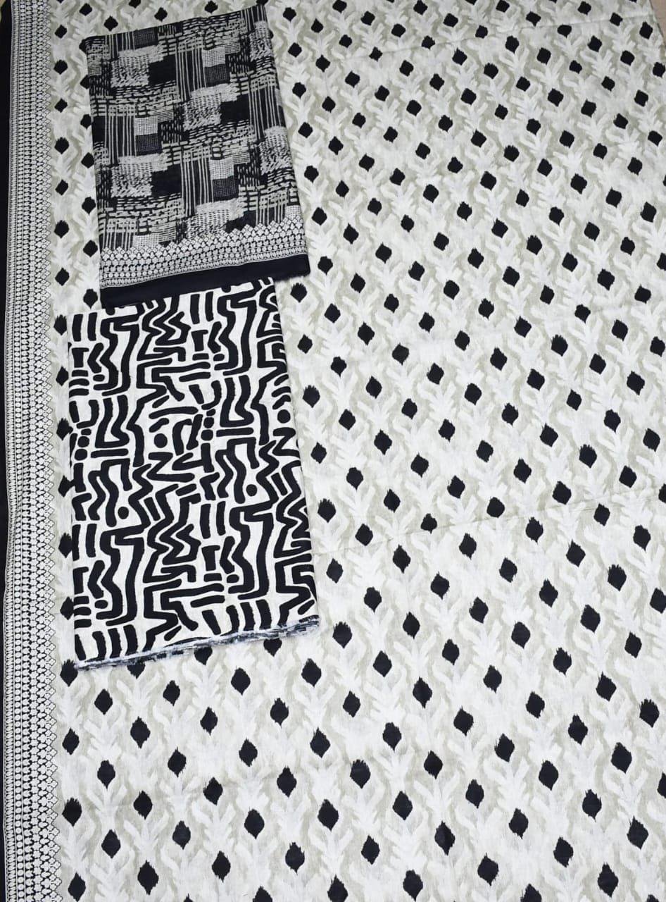 img168 Bin Saeed Lawn 3-Piece Suit | White and Black Printed Lawn Fabric with Geometric Print Dupatta - Image 1