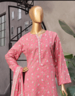 Bin Saeed Lawn 3-Piece Suit Light Blue and Pink Printed Lawn Fabric with Floral and Stripe Motifs - Image 2
