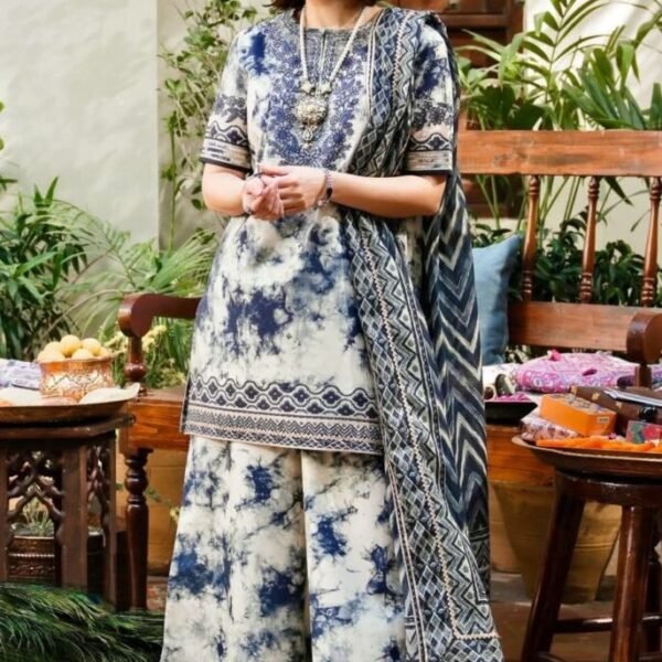 White Digital Printed Lawn Suit with Chiffon Dupatta & Sequin Embroidery"