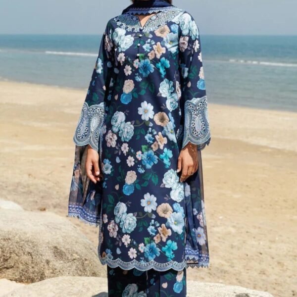 Front Full Embroidered Kastori Lawn 3Pc Unstitched Suit with Lawn Dupatta – Premium Summer Collection 2025 by PixelCartHub