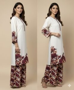 Luxury Floral Print Corduroy 2 PC Co-ord Set (Winter Edition) | Premium Women’s Winter Outfit 2025 - Image 2