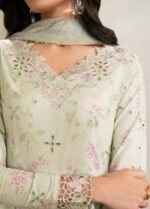 3Pc Unstitched Lawn Dress Pastel Green – Stunning Chiffon Dupatta with Sequins Embroidery - Image 4