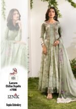3Pc Unstitched Lawn Dress Pastel Green with Chiffon Dupatta and Sequins Embroidery