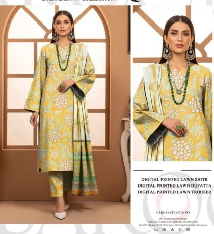 Unstitched Digital Printed Lawn 3-Piece Suit Yellow Floral Dress – Summer 2025