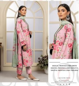 Vibrant Digital Lawn 3-Piece Dress Pink and Aqua Floral Motifs Unstitched Summer Outfit