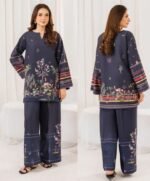 Dark Plum Tropical Print Co-ord Set for Women – 2Pc Crystal Lawn Outfit