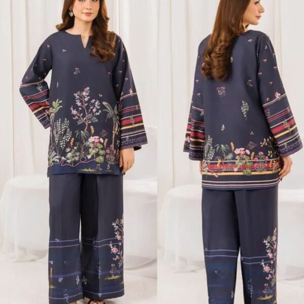 Dark Plum Tropical Print Co-ord Set for Women – 2Pc Crystal Lawn Outfit