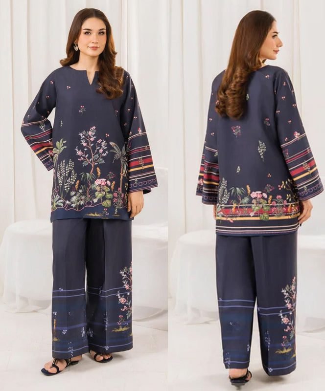 Dark Plum Tropical Print Co-ord Set for Women – 2Pc Crystal Lawn Outfit