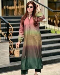 Vibrant Luxury Corduroy 2 PC Suit – Ombre Shaded Long Kurta & Trouser for Women