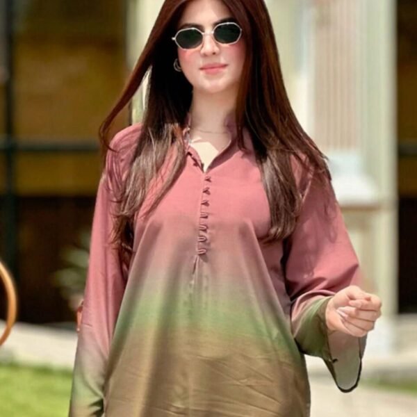 Vibrant Luxury Corduroy 2 PC Suit – Ombre Shaded Long Kurta & Trouser for Women