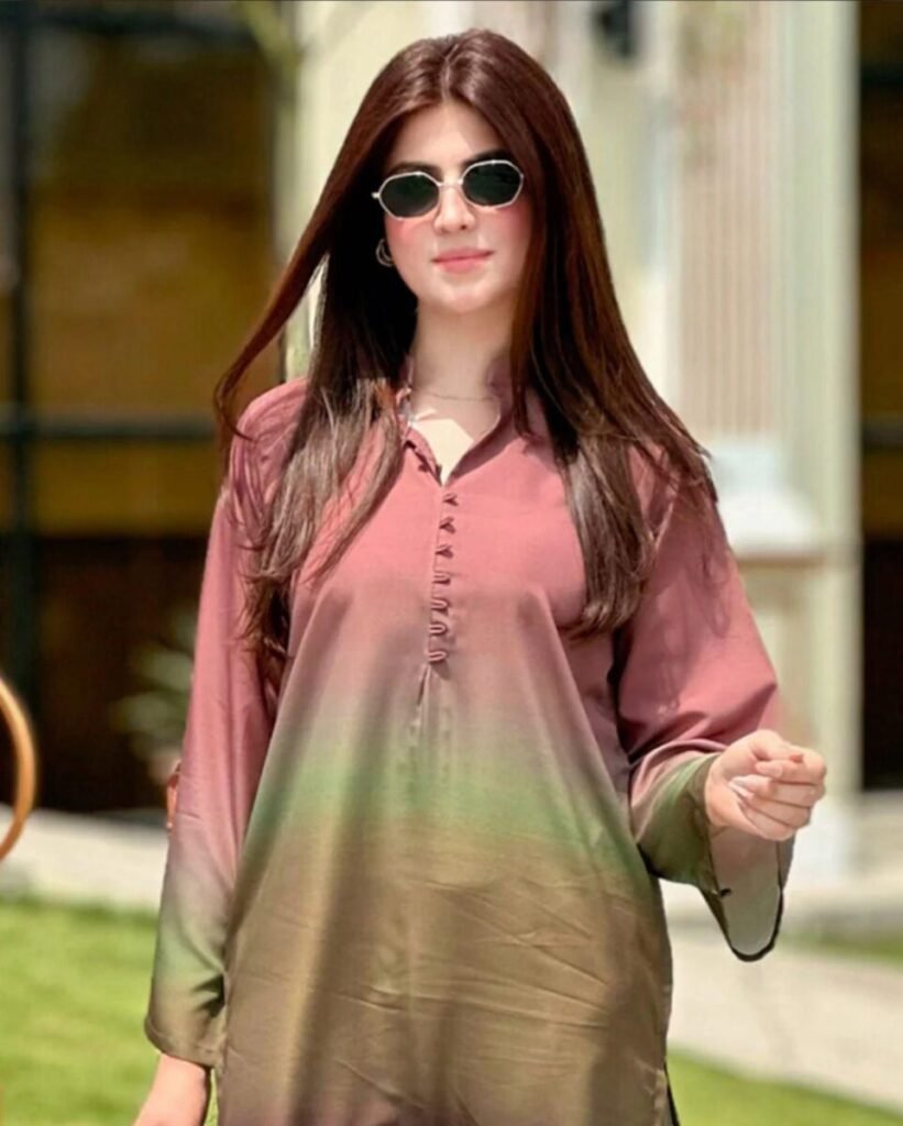 Vibrant Luxury Corduroy 2 PC Suit – Ombre Shaded Long Kurta & Trouser for Women