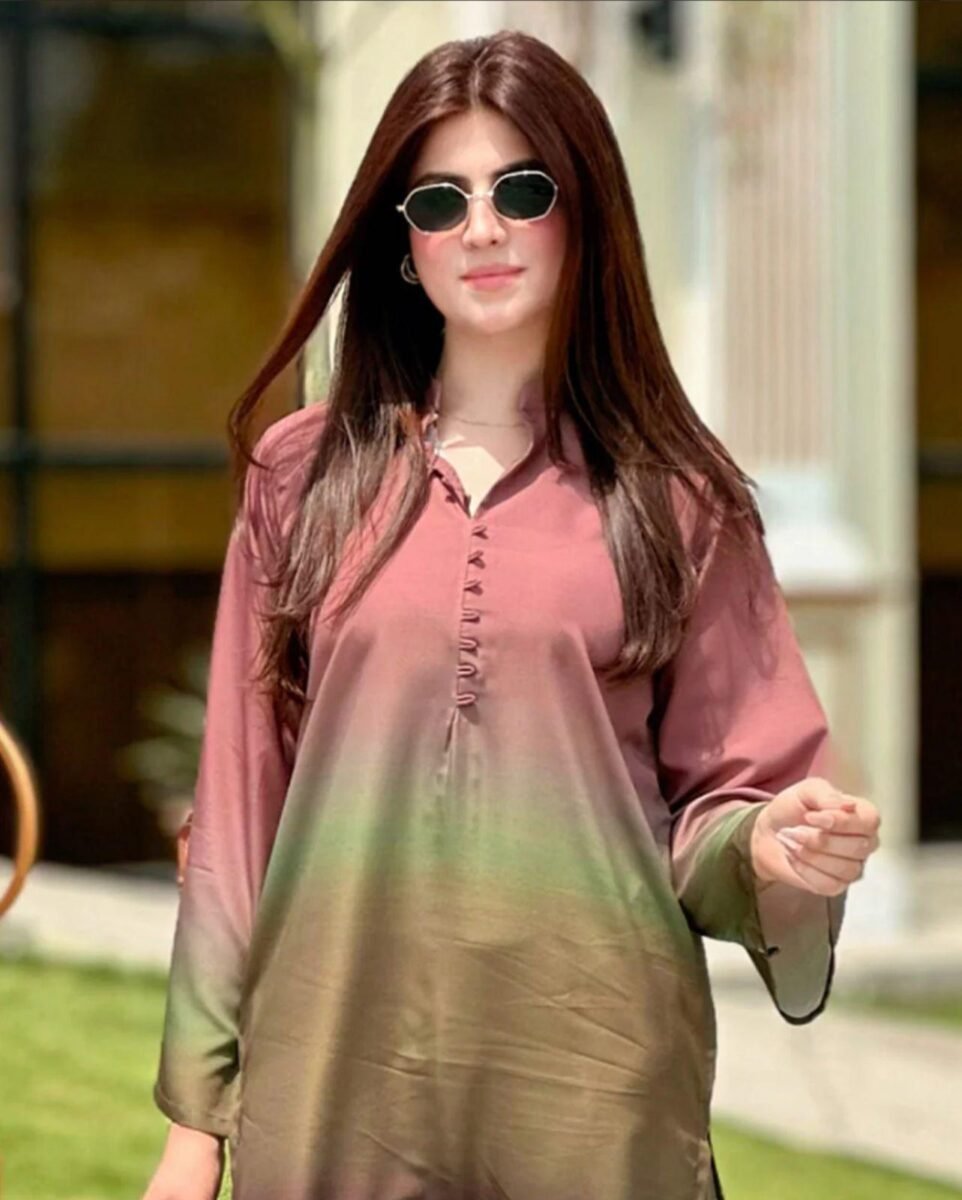 Vibrant Luxury Corduroy 2 PC Suit Vibrant Luxury Corduroy 2 PC Suit – Ombre Shaded Long Kurta & Trouser for Women