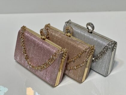 Dazzling Shimmer Party Box Clutch for women – luxury bridal and wedding handbag with stone lock