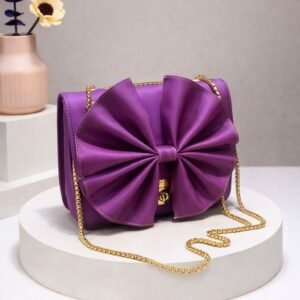 Bow Design Handbag for Women Elegant Party Wear Shoulder Bag with Gold Chain Strap