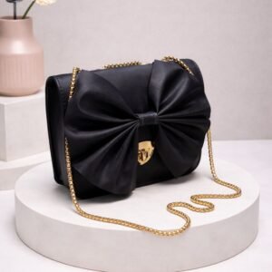 Bow Design Handbag for Women Elegant Party Wear Shoulder Bag with Gold Chain Strap