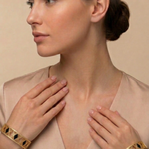 Gold Plated Bangle Bracelet for Women Geometric Design