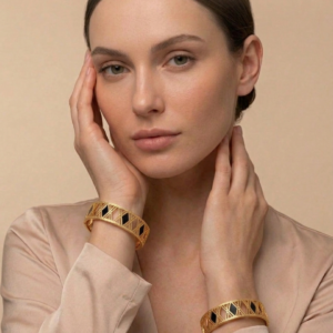 Gold Plated Bangle Bracelet for Women Geometric Design