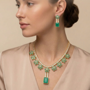 Alternative view of Premium Zircon Necklace Set for Women 2026 – Stunning Floral Locket Jewelry Set with Earrings for Weddings