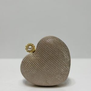 Luxury Heart Box Clutch for Women Textured Metallic Party Bag with Pearl Lock