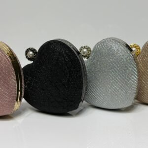 Luxury Heart Box Clutch for Women Textured Metallic Party Bag with Pearl Lock