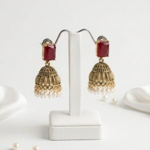 Luxury Zircon Jhumka Earrings – Gold Plated Bridal Hanging Jhumki for Women Wedding Party Wear