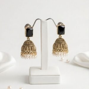 Luxury Zircon Jhumka Earrings – Gold Plated Bridal Hanging Jhumki for Women Wedding Party Wear